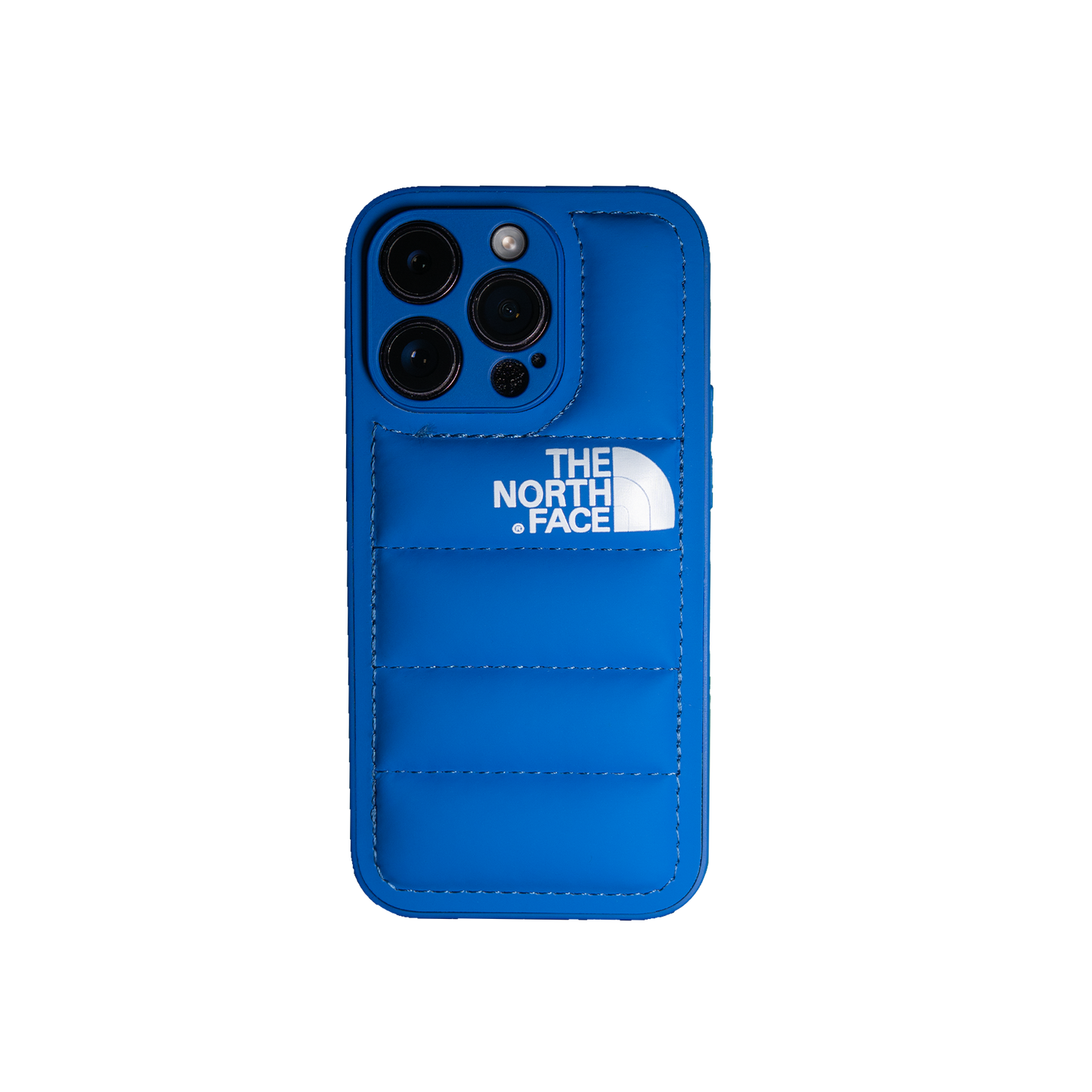 The North Face vibrant blue phone case, designed for the fashion-conscious and the outdoors.