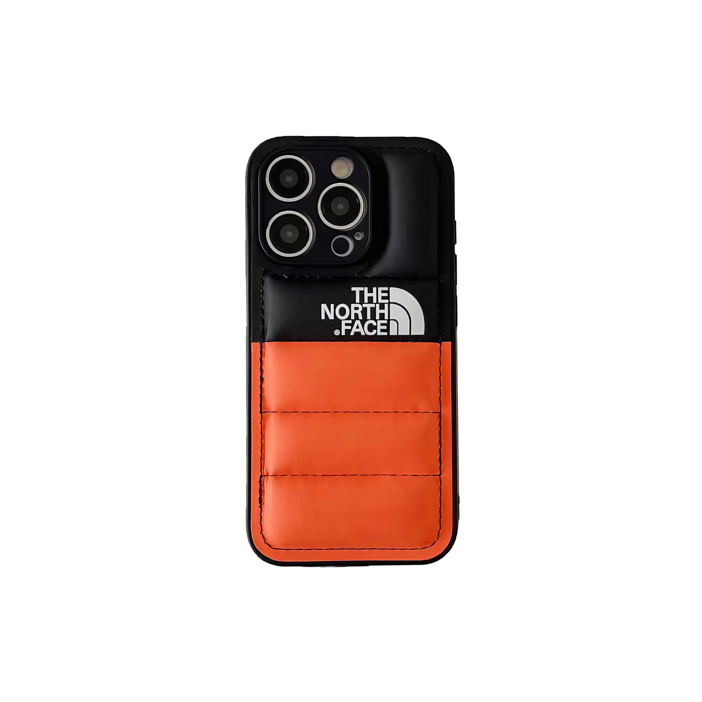 The North Face half orange and black smartphone case, merging vibrance with protection.