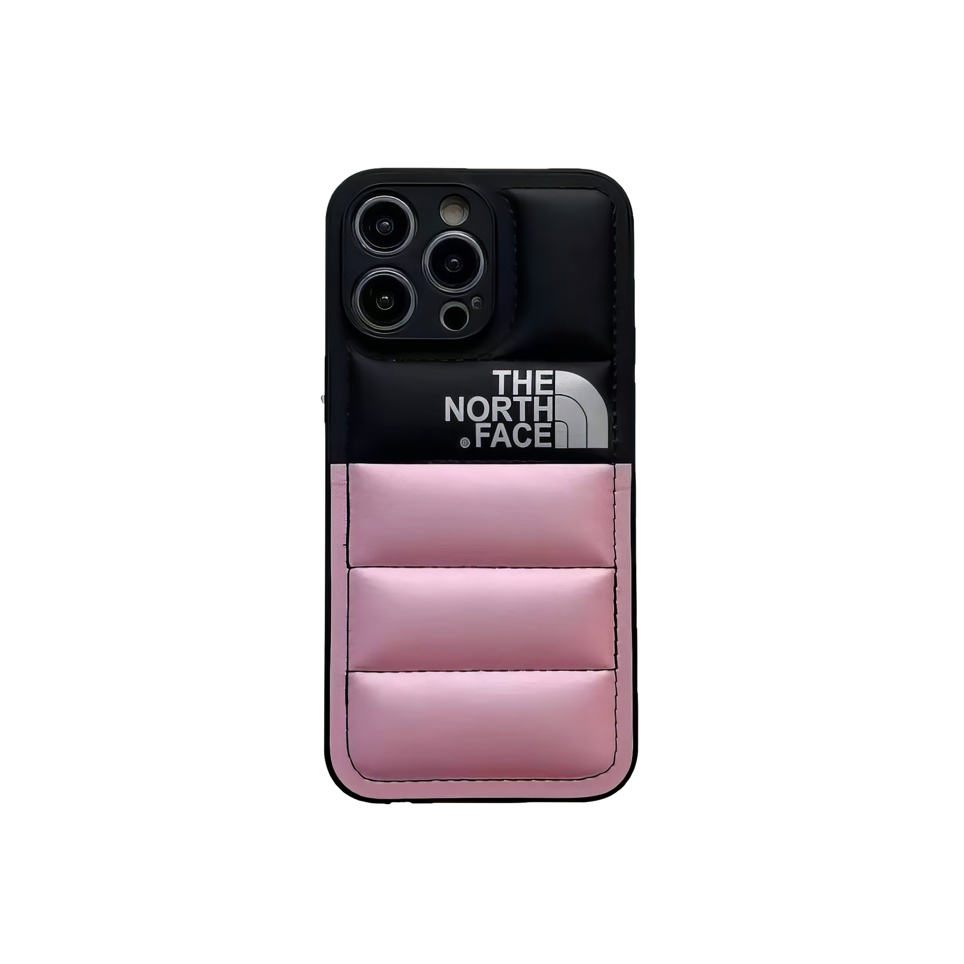 The North Face half pink and black smartphone case, adding a subtle flair to tech gear.