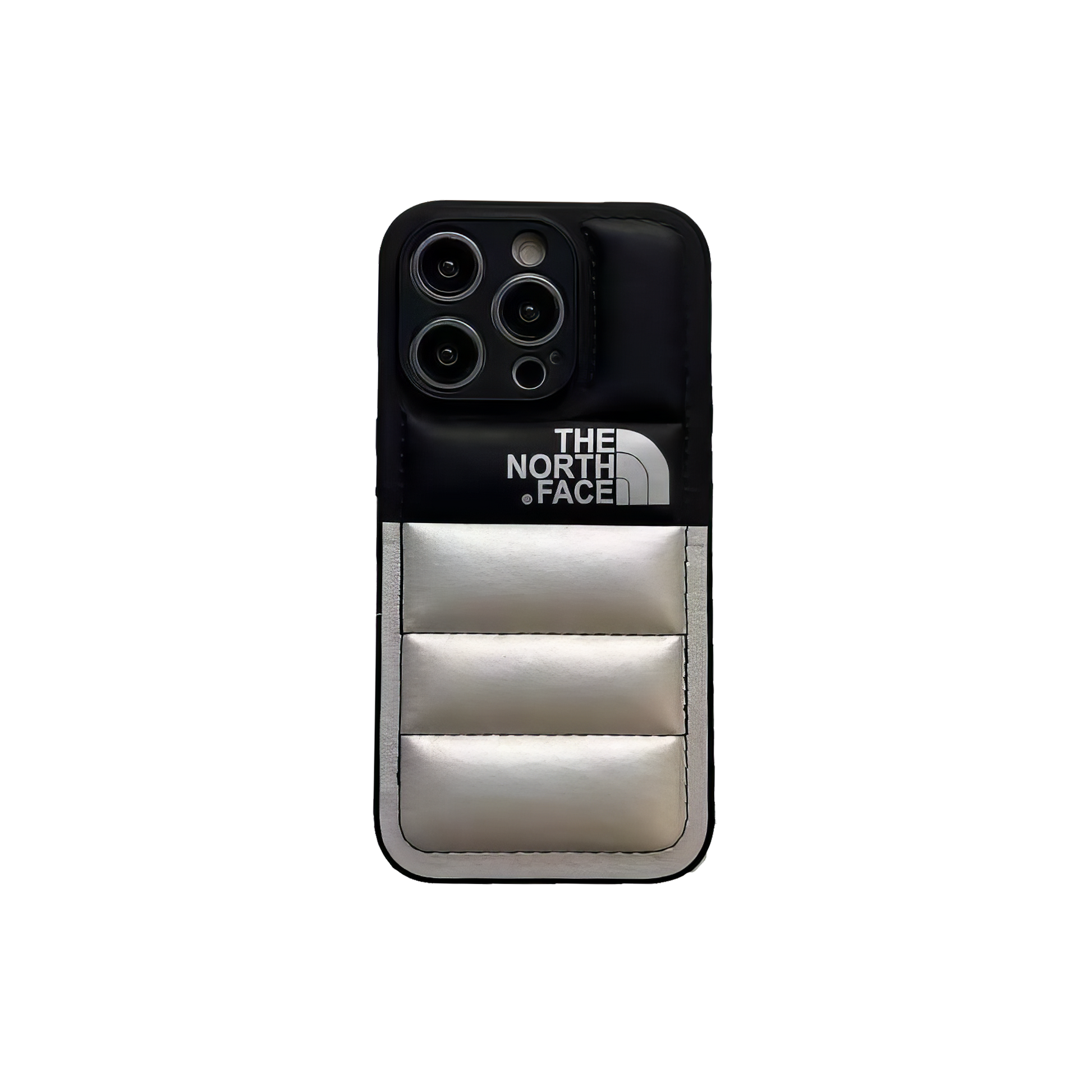 The North Face half silver and black smartphone case, for a touch of modern sleekness.