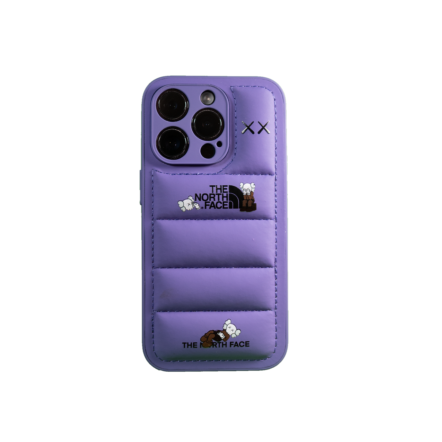 The North Face x Kaws collaboration purple smartphone case with distinctive artistic accents