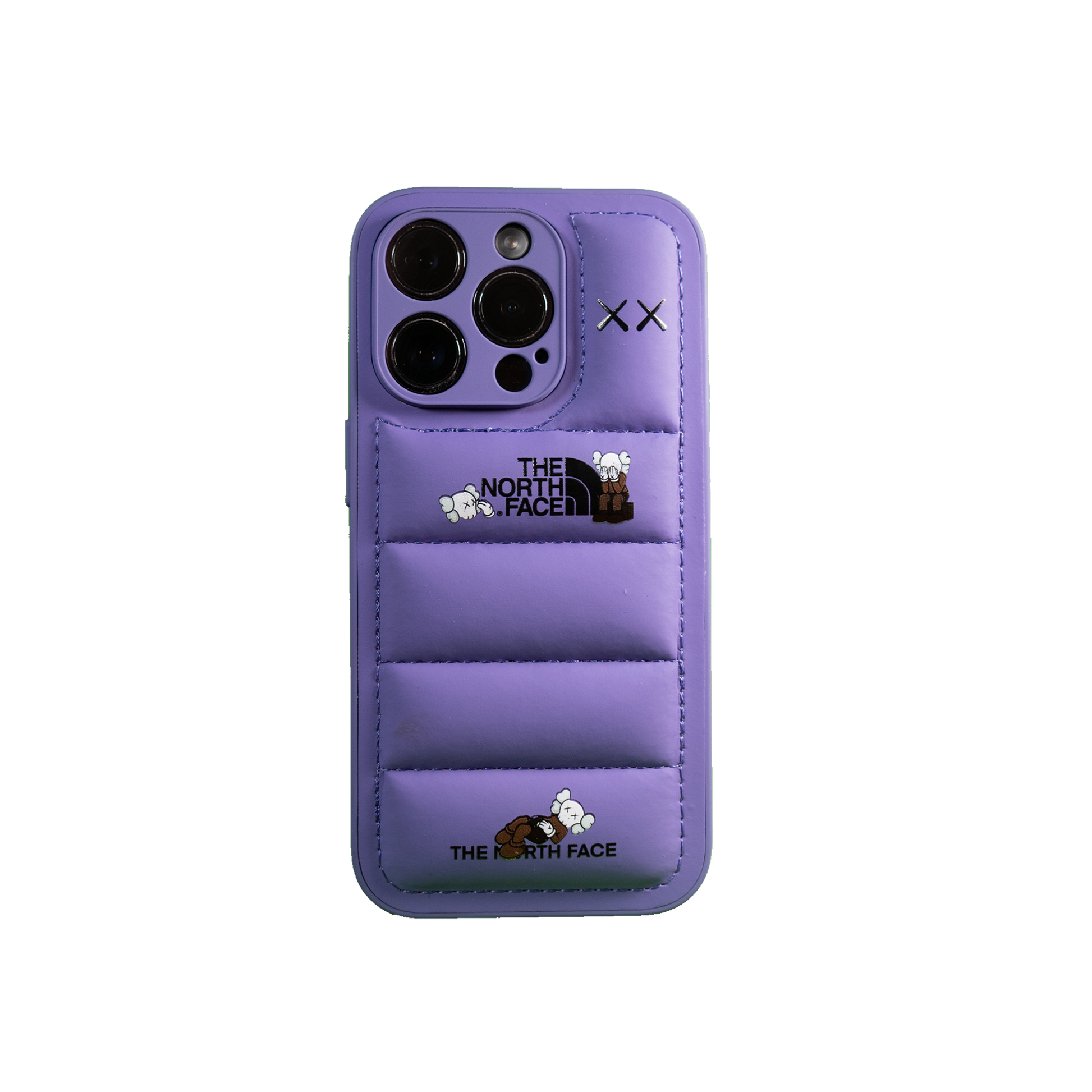 The North Face x Kaws collaboration purple smartphone case with distinctive artistic accents